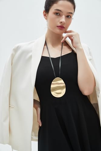 GelConnie Leather Necklace for Women Large Pendant Long Brown Necklace Circle Leather Choker Vintage Sweater Necklace Gold Chunky Boho Necklaces for Women - style: Boho Sweater Necklace