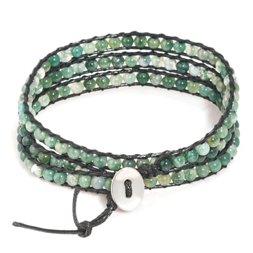 Layered Leather Handmade Bracelet Boho Bohemian Style Multilayer Crystal Glass Natural Stone Beaded Wrap Bracelets Collection for Women - style: BR570