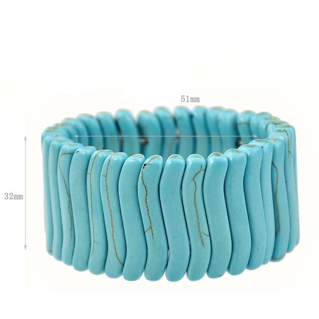 COLORFUL BLING Bohemian Simulated Turquoise Stretch Bangle Bracelet for Women Adjustable Ethnic Natural Stone Statement Wide Wrap Bracelet Boho Jewelry - color: thin