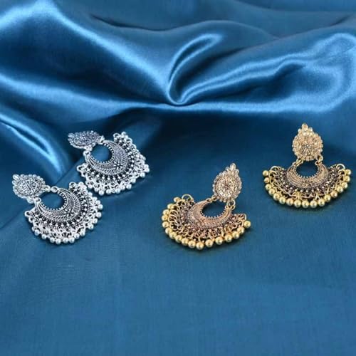 Boho Antique Carved Flower Dangle Drop Earrings for Women Vintage Retro Handmade Hollowed Antiqued Bronze Floral Shaped Geometric Gold Silver Plated Hoop Earrings for Ethnic Style Jewelry Gifts - color: Gold tassel