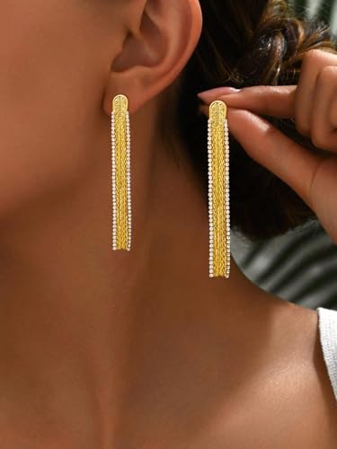 Gold Earrings for Women Trendy, Simple Dainty 14K Gold Plated Paperclip Square Chain Link Dangle Hoops Earrings Pin Stud Huggie Earrings Lightweight Hypoallergenic Minimalist Aesthetic Gold Jewelry for Christmas Gifts - color: tassel earrings-B