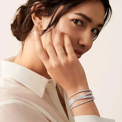 Women's Multi-Layer Rhinestone Cuff Bracelet Sparkling Crystal Tennis Bangle for Bridal Wedding Party - color: 1203 Silver