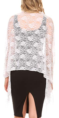 Sakkas Mari Women's Large Lightweight Soft Lace Scarf Wrap Shawl Floral and Fringe - color: White Lace