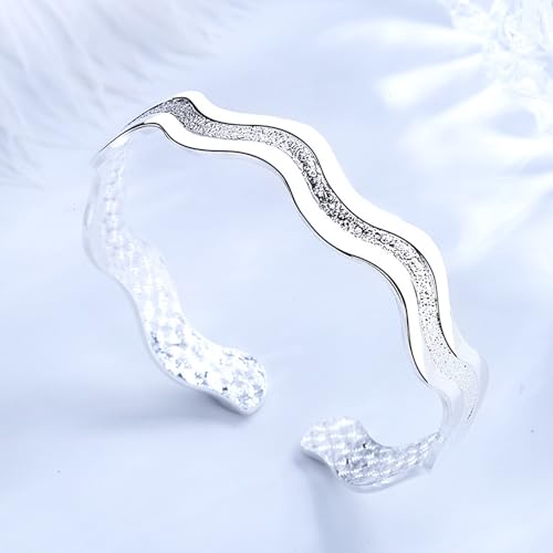 925 Sterling Silver Bracelets Open Adjustable Bangle Bracelet Teardrop Water Drop Cuff Bangles for Women - color: Pattern 10