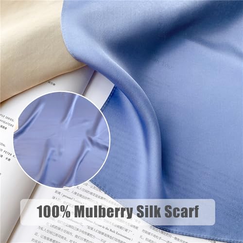 Ciormis 100% Mulberry Silk Scarf-Women's 21''/27''Square Silk Hair Head Scarf Neckerchief with Gift Packaged - color: 21''x 21''-style 25-haze Blue