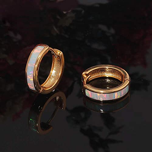 CiNily Huggie Earrings Opal Hinged Hoop Earrings Gold Plated Hypoallergenic Small Hoop Earrings for Women Teen Girls Men Sensitive Ears - color: Rainbow White