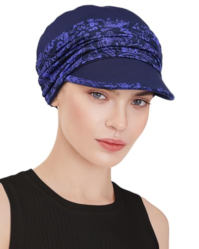 Chemo Headwear Viscose Newsboy Cap for Women Summer Hats - color: Blue Paisley