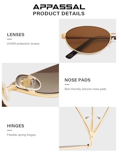 Appassal Retro Oval Sunglasses for Women Mens with Spring Hinge Sunnies AP3696 - color: A4 Black/Grey&gold/Brown
