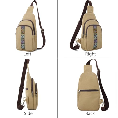 SILKAREA Canvas Sling Bag for Wome Crossbody Purse Small Sling Backpack Purse Travel Hiking Chest Bag Daypack - color: Brown
