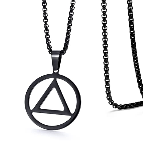 Sobriety Necklace for Men Stainless Steel AA Recovery Triangle Necklace Sobriety Gifts for Men - color: Black