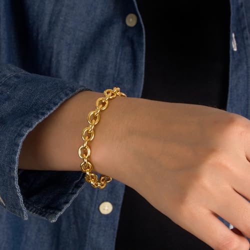 Dankadi 925 Sterling Silver Classic Round Cable Wire Link Bracelet Women Cuban Curb Oval Belcher Link Chain 5.9 to 9 in For Men 24k Gold Plated Cuff Jewelry Gift - color: 8.5MM Gold, size: 6.3 inch