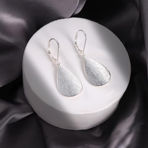 14K Gold Dangle Earrings for Women，Lightweight Circle Disc Coin Geometric Flat Brushed Drop Earrings, Hypoallergenic Leverback Earrings Jewelry - color: Silver