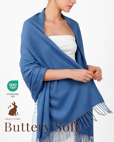 FURTALK Pashmina Shawl Wraps for Women Evening Dresses Blanket Scarves Fashion Scarf Wedding Gifts - color: Cobalt Bluedenim Blu
