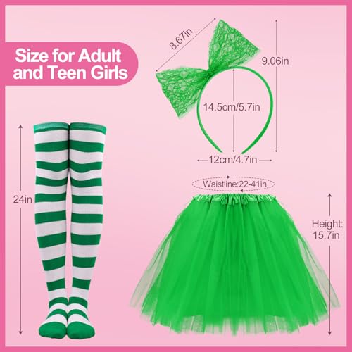 Women Tutu Costume Accessories Set, Striped Knee Socks Tutu Skirt Sunglasses and Bow Headband Colorful Party Favors - color: Green