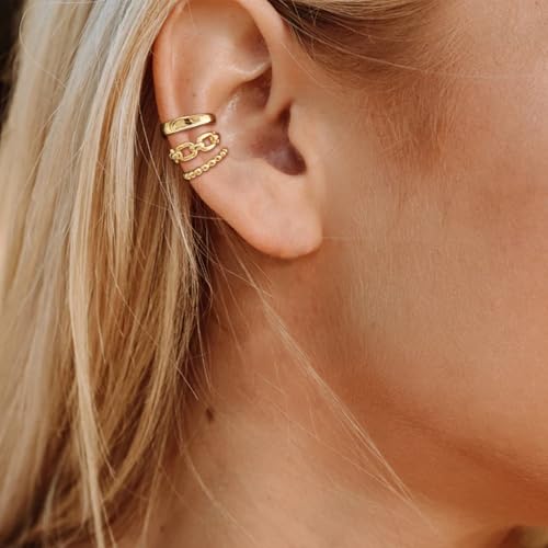 Ear Cuffs Non Piercing 14K Gold Plated Ear Cuff Earrings for Women Trendy Clip on Cartilage Earring Stacks Non Pierced Adjustable Fake Earrings Set Jewelry - color: B2:gold ear cuff 4pcs