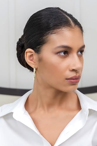 Hoops & Loops 925 Sterling Silver Diamond-Cut Round Hoop Textured 3mm Click-Top Earrings for Women, Slver, Two-Tone 14K Yellow Gold Flash Plate 15/20/25/30/35/40/45/50mm Hoops - color: Two-Tone Gold & Silver, size: 40mm (1.56'')