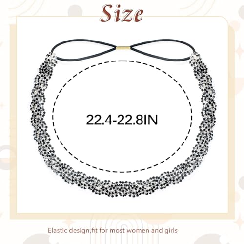Rhinestone Homecoming Head Chain Jewelry Silver Sparkly Elastic Headband Forehead Crystal Braided Accessories For Women (Black, Free size) - color: Black