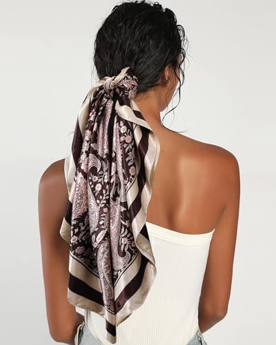 AWAYTR 35” Satin Head Scarf for Women Like Silk Scarf for Hair Scarf Satin Hair Bandana Women Headscarf Hair Wrap Scarf Neck - color: Beige