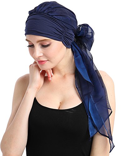Chemo Headwear Turbans for Women Long Hair Head Scarf Headwraps Cancer Hats - color: Both Navy