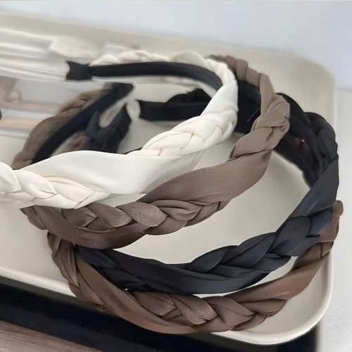 4 Pack Flexible Satin Headbands, Braided Twisted Hair Bands for Women, Smooth Gentle Texture Won't Pull Hair, Vintage Style Adjustable Headpiece - color: Type 1