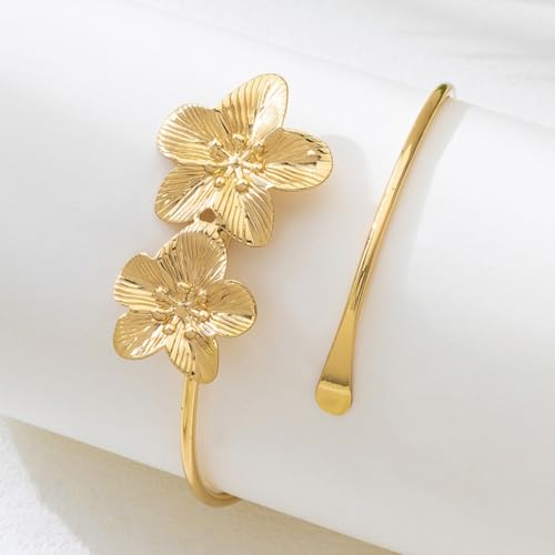 Arm Cuff for Women Gold Upper Arm Bracelet Minimalist Adjustable Cuffs Bangle Punk Dress Jewelry - style: Flower C