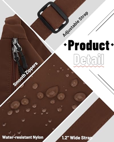 Crossbody Crescent Bag for Women Men Trendy, Crescent Sling Bag with Adjustable Strap, 2 Zippers Lightweight - color: Dark Brown