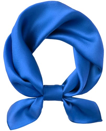 Hioyiwse Satin Square Scarf for Women Solid Color Emulation Silk Handkerchief Hair Ribbon Headband Handbag Purse - color: D6-blue(23.6*23.6inch)