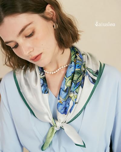 Saiusloa Neck Scarf For Womens Silky Head Scarves Hair Bandanas Square Scarf Fashion Accessories lightweight - color: 22-oil Painting Iris