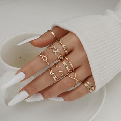 FAXHION 25 PCS Gold Stackable Rings Set for Women, Simple Twist Knuckle Finger Ring Trendy, Dainty Stacking Statement Thumb Rings Pack Jewelry Gift - color: B-gold