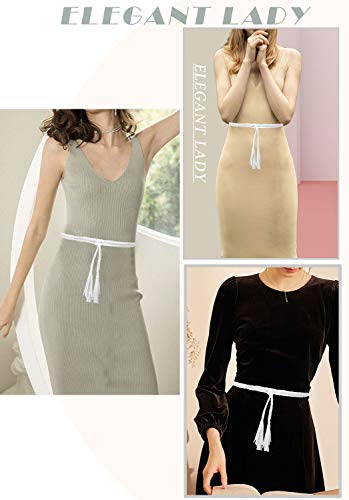 TeeYee Women Girls Multi Colors Braided Waist Tie Belt/Rope/Chain with Tassel Fringe Wrap Cloth Belts for Ladies Dress Pants - color: White
