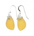 Popular Recycled Sea Glass Earrings on Sterling Silver Hooks - color: Yellow 2
