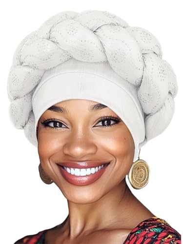 Woeoe African Headwrap Gold Braided Turbans for Women - color: Silver