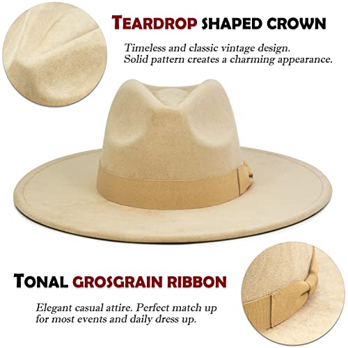 FLUFFY SENSE. Big Wide Brim Fedora Hat for Women - Nashville Outfits Western Hats Women's Felt Panama Rancher Hat - color: Khaki