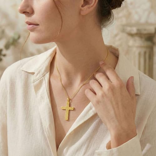 14K Gold Cross Necklace Gold Cross Pendant Necklace Christian Faith Jewelry Gifts for Women - style: F-Leaf Cross