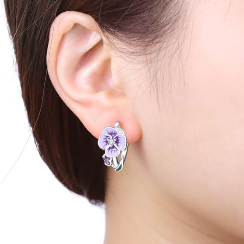 Earrings for Women 925 Sterling Silver Hoop Earring Colorful Cute Fashion Hoop Earrings Graduation Birthday Jewelry Gifts for Women - color: Violet Earrings