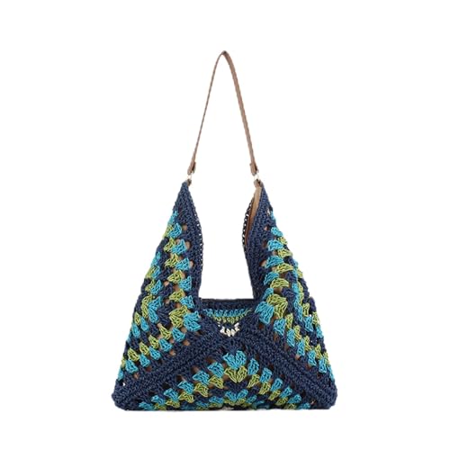 Straw Hobo Bag for Women 2026 Boho Woven Beach Purse Large Summer Straw Tote with Lining Black Raffia Shoulder Bag | straw material - color: Blue