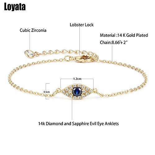 LOYATA Dainty Ankle Bracelet,14K Gold Plated Tiny Bead Anklet Dainty White Cubic Zirconia Cross Tassel Foot Chain Cute Lucky Moon Evil Eye Foot Jewelry Boho Anklets for Women - color: Evil Eye 2