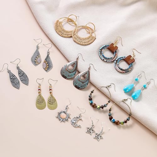 Boho Earrings, Statement Earrings, Teardrop Sunflower Earrings, Dangle Ethnic Earrings for Women, Handmade Bohemian Trendy Boho Vintage Jewelry - style: Boho Set