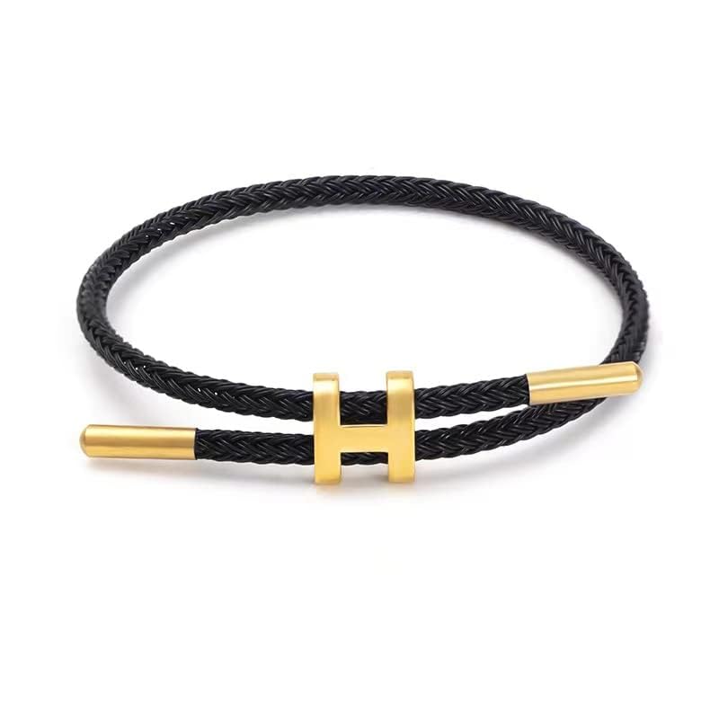 Simplicity Titanium Couple Bracelet - Unisex Steel Rope, Adjustable Wire, Fashion Style - color: H buckle-black, size: Adjustable