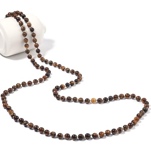 Beaded Necklace Hand Knotted for Woman - color: Tiger Eye