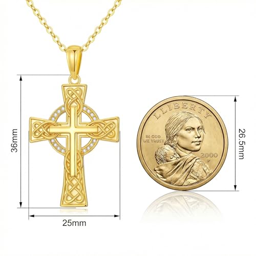 14K Gold Cross Necklace Gold Cross Pendant Necklace Christian Faith Jewelry Gifts for Women - style: E-Celtic Cross