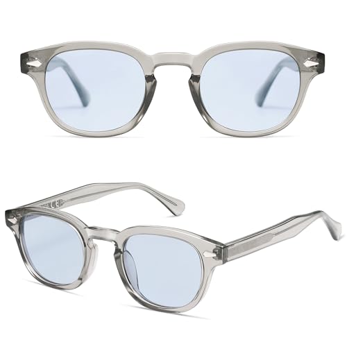 SOJOS Retro Small Round Sunglasses for Men Women Trendy Circle Style UV400 Lenses Unisex Sun Glasses SJ2251 - color: Grey/Light Blue