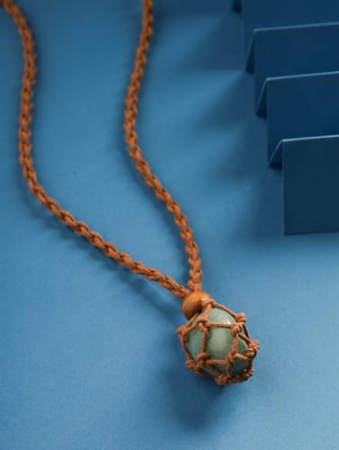 MINACHI Boho Macrame Necklace with Green Aventurine Stone, Handmade Adjustable Rope Pendant, Vintage Hippie Jewelry for Women - style: Necklace NECK.002