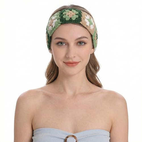 ZLYC Women Floral Headband Handmade Crochet Knit Vintage Hair Bands (Floral Army Green) - color: Floral Army Green
