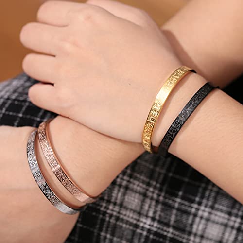 Qitian Islamic Jewelry Gifts for Women Allah Gold Bangles Bracelets Ayatul Kursi Arabic Cuff Bracelet for Women Men Islam Eid Ramadan New Year Gifts - color: D-Black-Thick - women