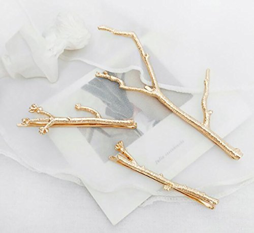 Set of 3 Vintage Tree Branch Hair Clip Barrette Women Lady Hair Pin Head Dress DIY Hair Accessories (Gold) - color: Gold