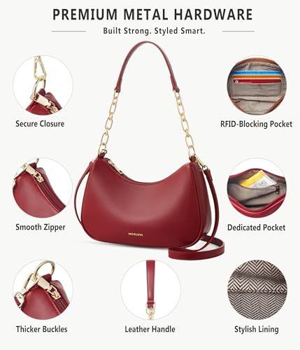 Anti-Theft Shoulder Bag for Women | RFID Crossbody Purse | Lightweight Crescent Hobo Handbag for Travel & Daily Use - color: A-burgundy