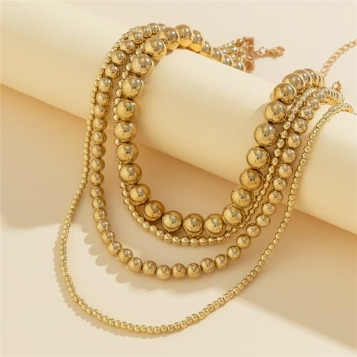 YBMYCM Layered Gold Chunky Necklaces Multi Strand Bead Necklace Wedding Bridesmaid Necklace Jewelry For Women - style: 4PCS Gold Chain