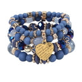 Nyx&lvy Pink Crystal Beaded Stretch Bracelet Set with Gold Heart Charm, Multi-Strand Fashion Jewelry for Women - style: Purple