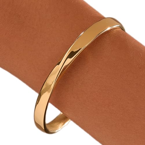 BE & CHEERY Gold Bangle Bracelet for Women, 14k Gold Plated Open Bangle, Stackable Stainless Steel Cuff Bracelets, Chunky Fashion Jewelry for Women, Trendy Elegant Design Bangle as Gifts - style: Folded surface